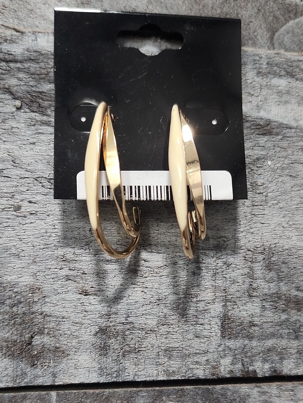 Gold and Cream Twist Hoop Earrings - Women Jewelry